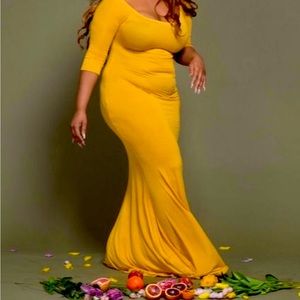Yellow 3/4 sleeve maxi dress